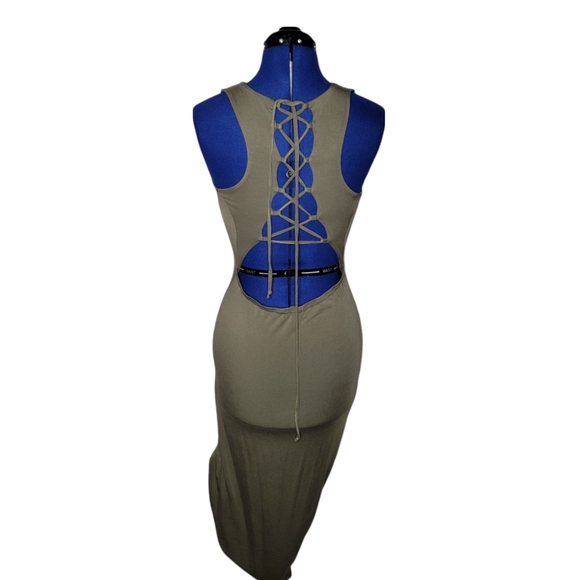 Olive Lace Back Maxi Dress From PLT - Picture 3 of 8